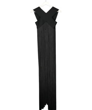 Karen Millen Black Bandage V Neck Cut Out Fringed Crop Top UK XS