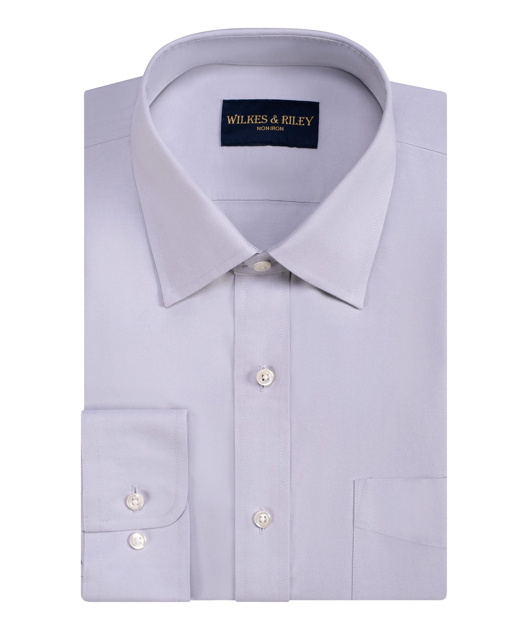 Tailored Fit Grey Spread Collar Non-Iron Pinpoint Oxford Dress Shirt